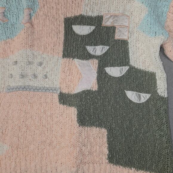 Vtg Mervyns Partners Women 1X Knit Sweater Chunky 3D Pastel Abstract Dragon 80s - Picture 3 of 11